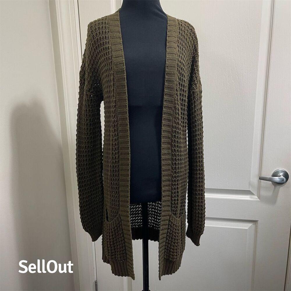 Express Women's Petite Cable Knit Cardigan Sweater Green Size S (sku325)